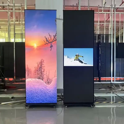Καλή τιμή 4G & WiFi Ελεγχόμενη αφίσα LED με αναδιπλούμενα τροχούς και P1.5mm Pixel Pitch για εμπορικά κέντρα σε απευθείας σύνδεση